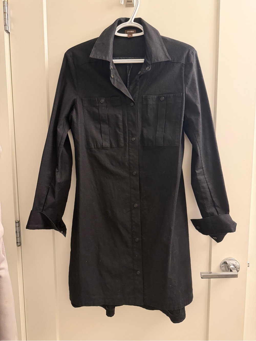 Danier Black Long-Sleeve Button-Front Shirt Dress